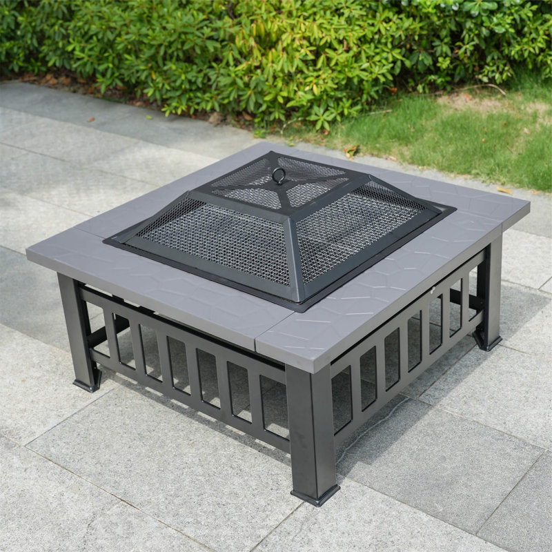  Table de foyer d'extérieur en acier - ensemble de feu de camp extérieur et barbecue, Gris