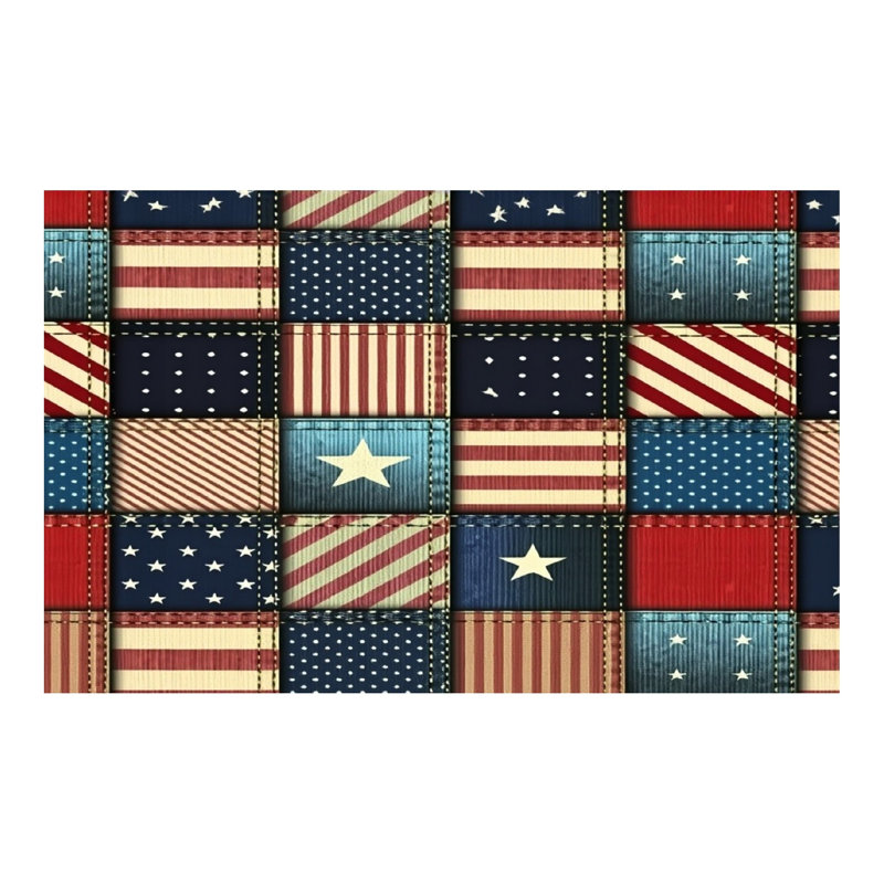 Patchwork Star Stripe Memorial Day 60 x 120 in Scalloped Edge Rectangular Table Cloth for Parties