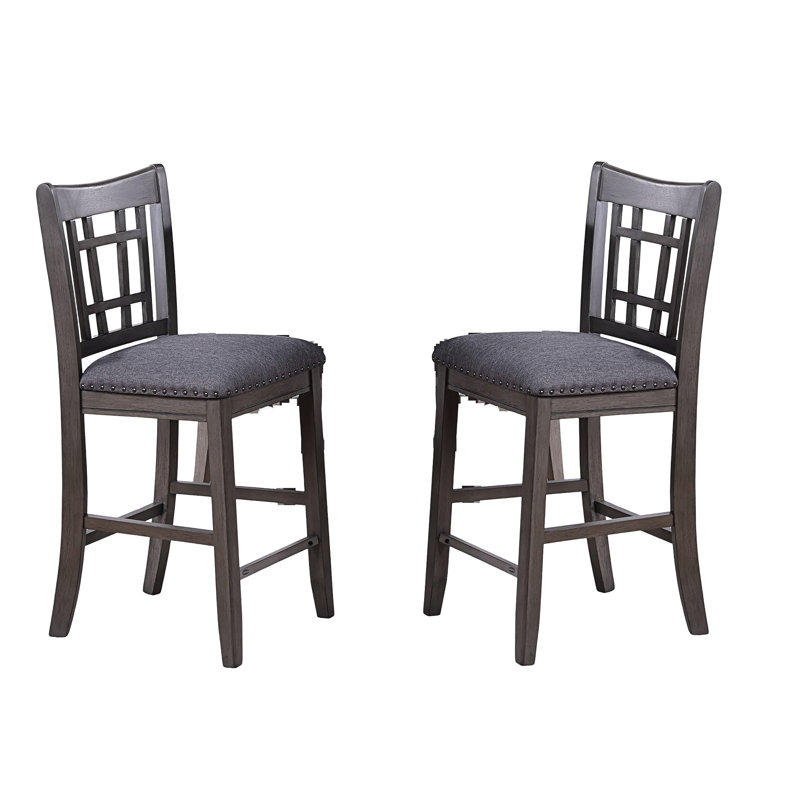 De 2 chaises à hauteur de comptoir, coussin de siège en tissu gris, bois massif, dossier à assise carrée, sièges modernes, siège rembourré en mousse, dossier, salle à manger