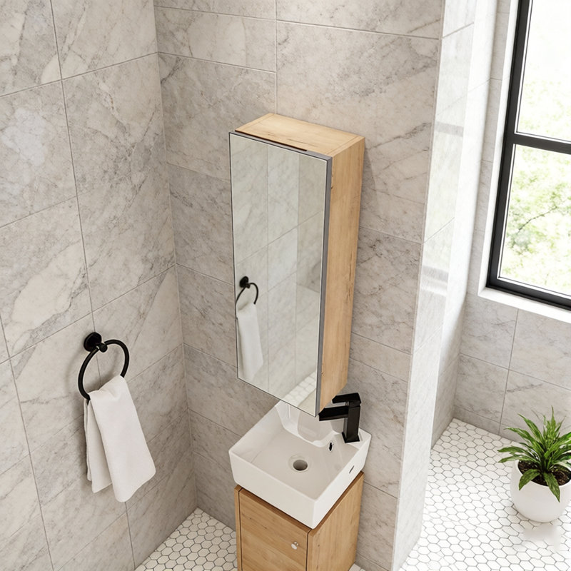 Armoire de salle de bain avec miroir 10 po avec rangement, armoire à pharmacie murale avec porte miroir, tablettes en verre réglables, contreplaqué