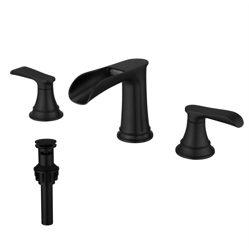 Robinet de salle de bain en laiton avec drain, Noir mat