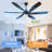 64'' 6 - Blade Modern Ceiling Fan With Led Lights And Remote Control, 3 Led Color Lights, 6 Speeds Reversible Dc Motor, Timer, For Indoor/covered Outdoor-1081426590