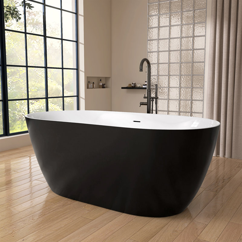 51'' x 27.5'' Freestanding Soaking Acrylic Bathtub, Matte Black