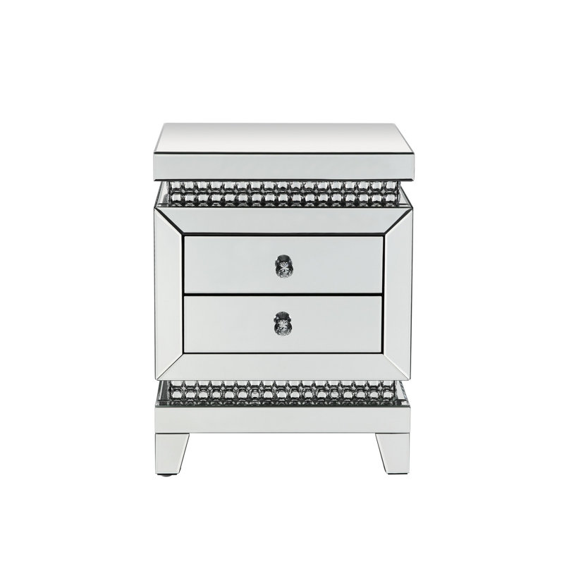 ACME Lotus Accent Table, Mirrored, Faux Ice Cube Crystals