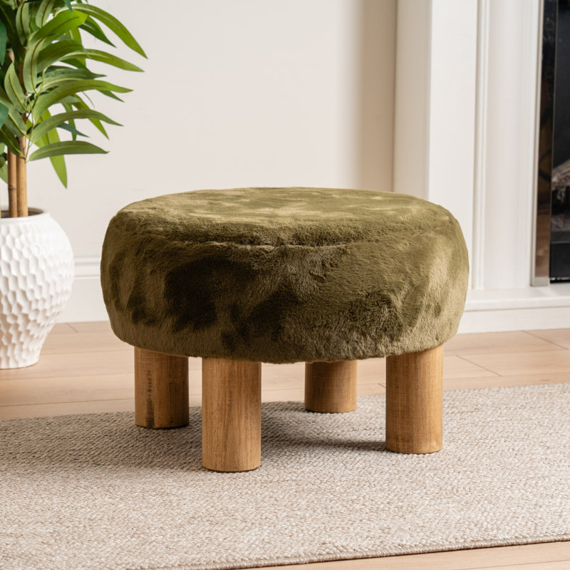 Soft Faux Fur Round Foot Stool, Green