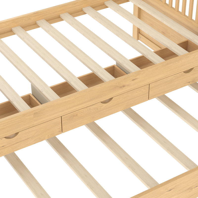 Solid Wood Daybed, With Drawers And Trundle, Natural