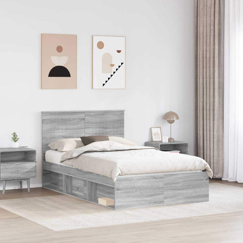Solid Wood Bed, Small Double (4'), Grey Sonoma