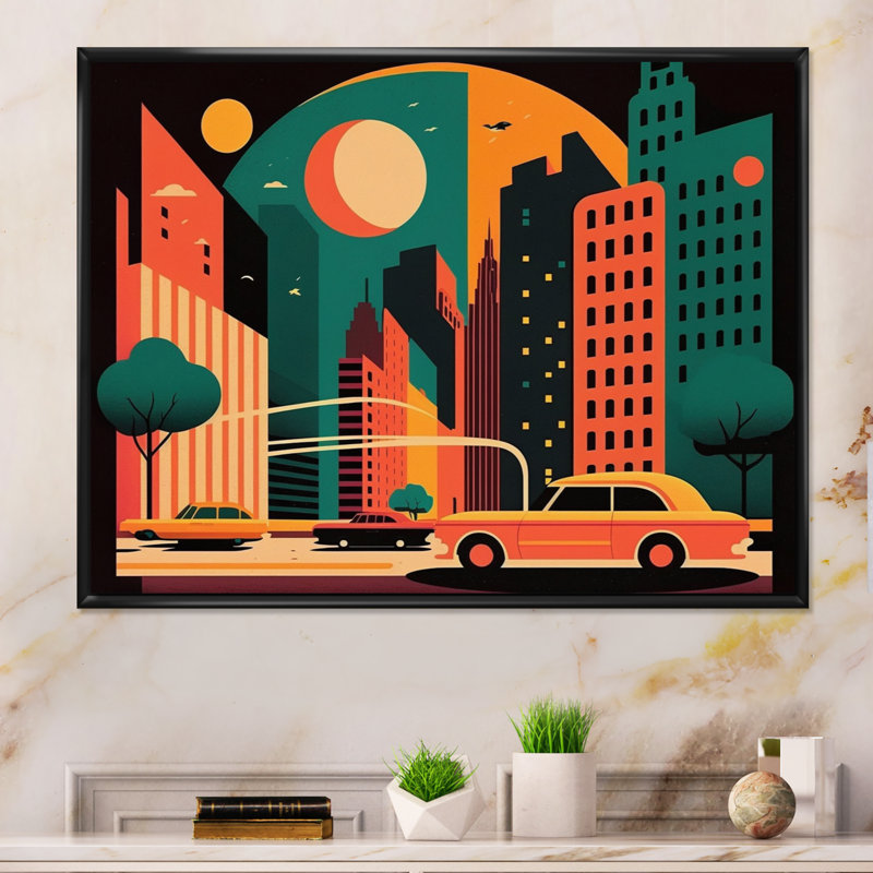 Futuriste paysage urbain I - reproduction sur toile, H 12 po x l 20 po x P 1 po, Toile avec cadre flottant noir