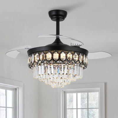 48" Dimmable Crystal Ceiling Fan With Led Lights And Remote Control