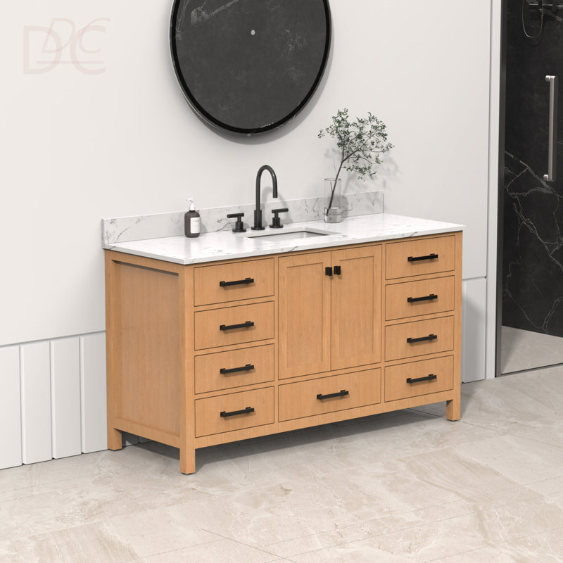 Meuble-lavabo autoportant 60 po avec comptoir simple en bois massif et structure en bois massif 60 po