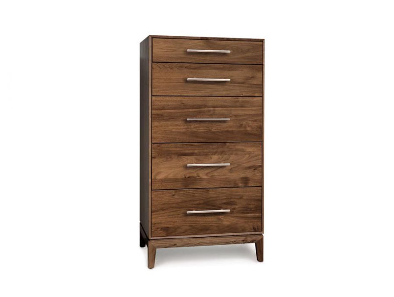 Commode 5 tiroirs Mansfield, Noyer naturel, H 51,38 po x l 26,88 po x P 18 po