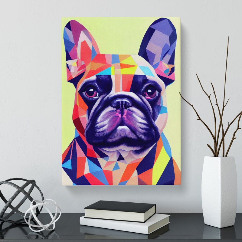 French Bulldog Painting Geometric - Wrapped Canvas, 60cm H x 40cm W x 3cm D