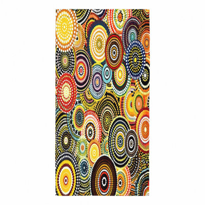 Serviette de plage 1Pcs Tribal Dot Art, avec des motifs circulaires éclatants dans un design coloré et artistique. Grande microfibre à séchage rapide, parfaite pour la natation et les voyages, unisexe.