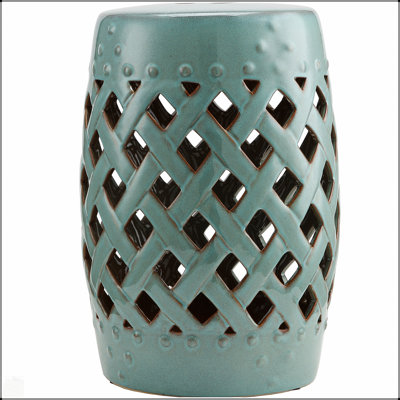 Durable Ceramic Garden Stool With Woven Lattice Design, Glazed Finish For Indoor And Outdoor Use, Supports Up To 300 Lbs