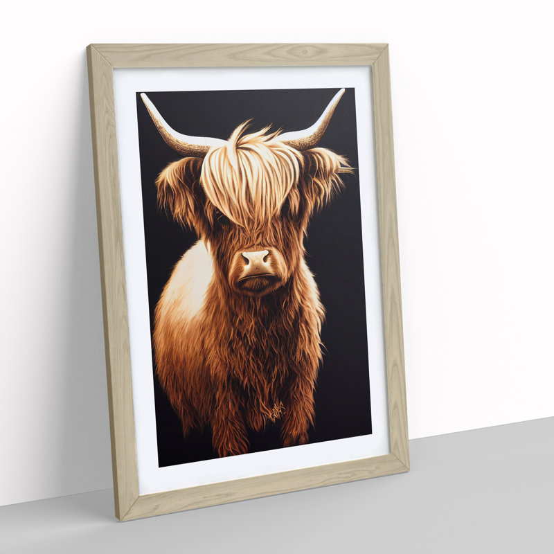 Splendid Highland Cow - Framed Print, 64cm H x 46cm W x 2cm D, Oak