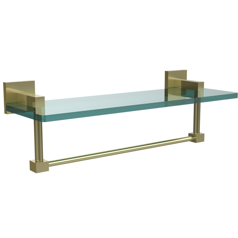 Haranu Bracket Shelf with Towel Bar, Satin Brass, 16 Inch