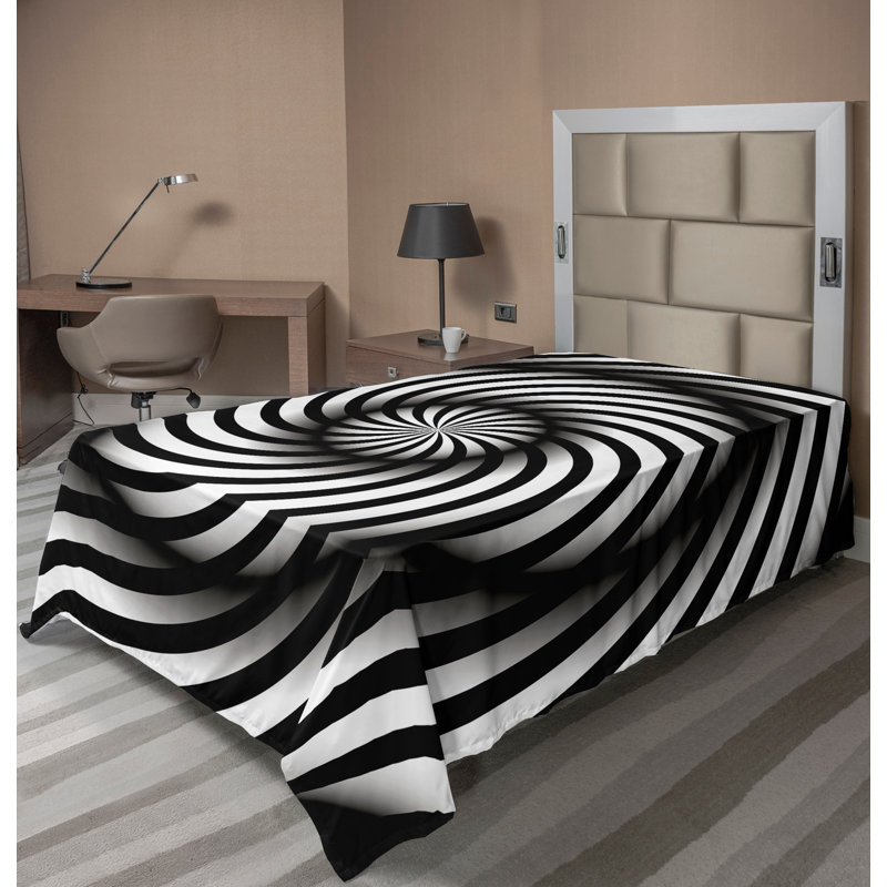 Drap plat Ambesonne Spires Top noir et blanc tourbillon noir blanc, Drap plat pour lit simple