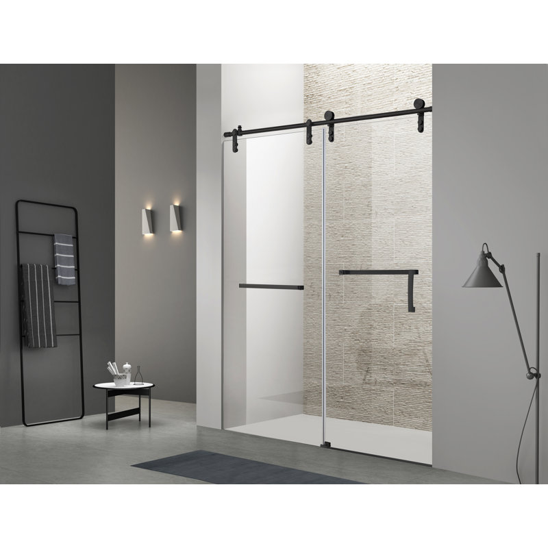 48"W x 76"H Single Sliding Shower Door | Tempered Glass | Fully Frameless, Matte Black