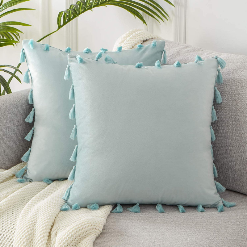 Housse de coussin carré en velours, 18" x 18", Bleu