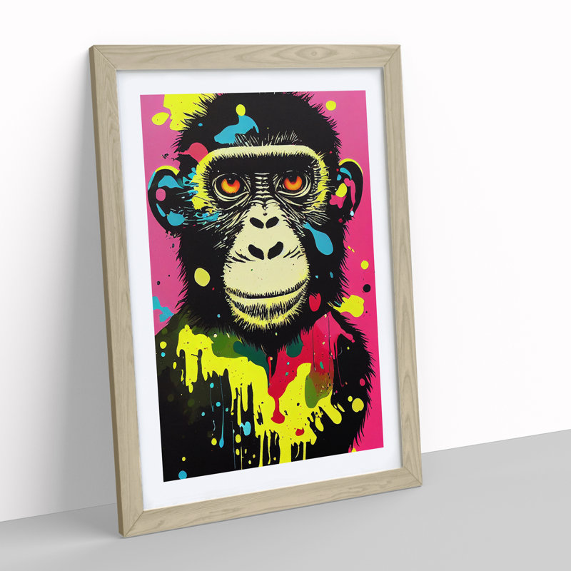 Paint Splash Monkey No.2 - Wall Art, 64cm H x 46cm W x 2cm D, Oak  Framed