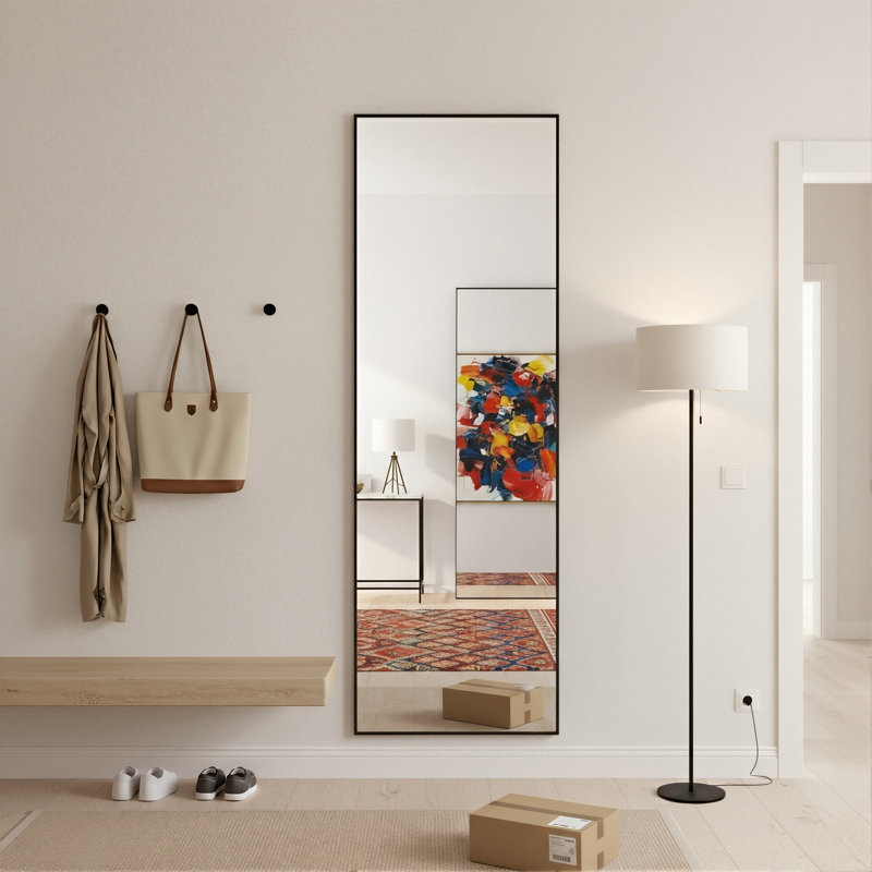 140-165cmH 3-in-1 Sleek Aluminum Frame Full Length Dressing Mirror with U-Shaped Stand, Shatterproof Tempered Glass Freestanding, Leaning & Wall-Mounted Rectangle Floor Mirror, Gold & Black