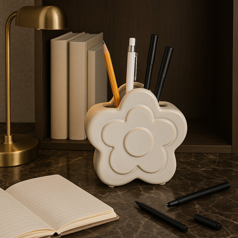 Organisateur de bureau décoratif à fleurs sculptées pour la décoration intérieure - Accessoire de bureau élégant et fonctionnel pour salle de bain, cuisine ou lit, rangement - 5 po