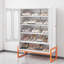 Armoire à chaussures 46 po en métal blanc moderne avec portes en filet, rangement mural ou autoportant pour l'entrée, pieds surélevés de 15 po, tablettes réglables magnétiques, compatible avec l'aspirateur robot-884750525