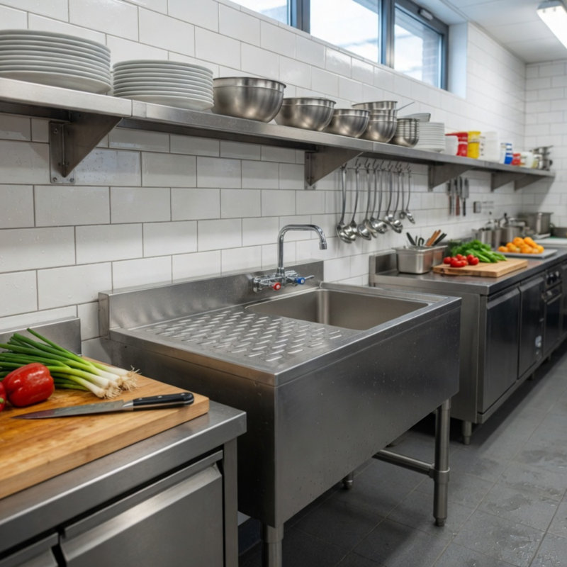 Évier sous-marin en acier inoxydable avec égouttoir à gauche et robinet Express KitchQuip 24 po x P 19 po