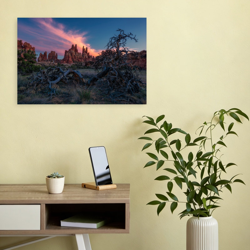Twisted Tree Desert Sunset Colorful Dramatic Serene Landscape Nature Wall Art Print 1 Piece Wrapped Canvas Wall Art