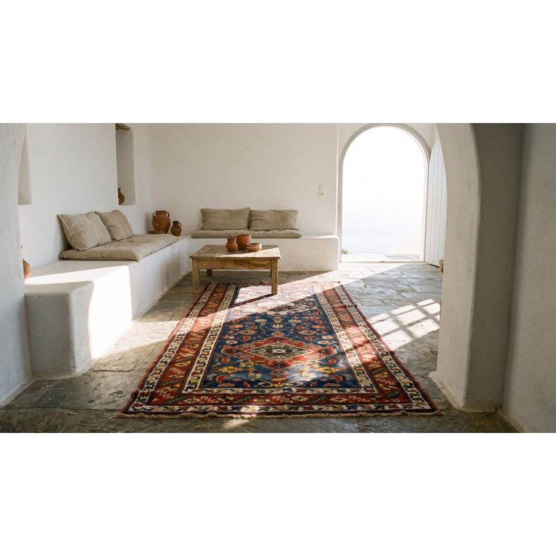 Antique Blue Tribal Caucasian Shirvan Hallway Runner Knotted Rug