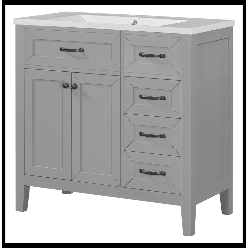 Ensemble de meuble-lavabo simple 35,98 po avec plateau en céramique Omani, Gris