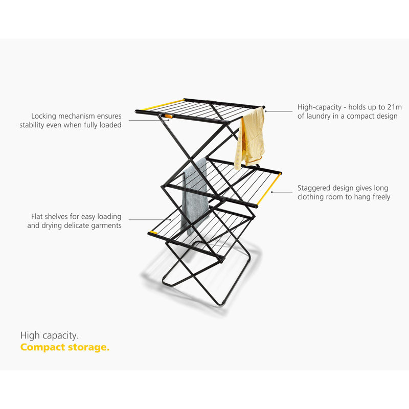 Joseph Joseph AirFrame Clothes Drying Rack With Long Garment Hanging Rails, 59" H x 35.4" W x 29.9" D