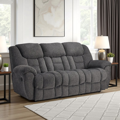 Canapé inclinable manuel Dane, polyester gris, accoudoirs coussinés, 87 po