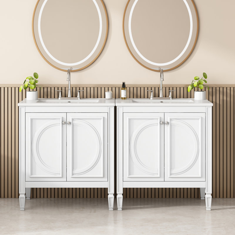 Ensemble de meuble-lavabo en bois massif Eshin, Blanc