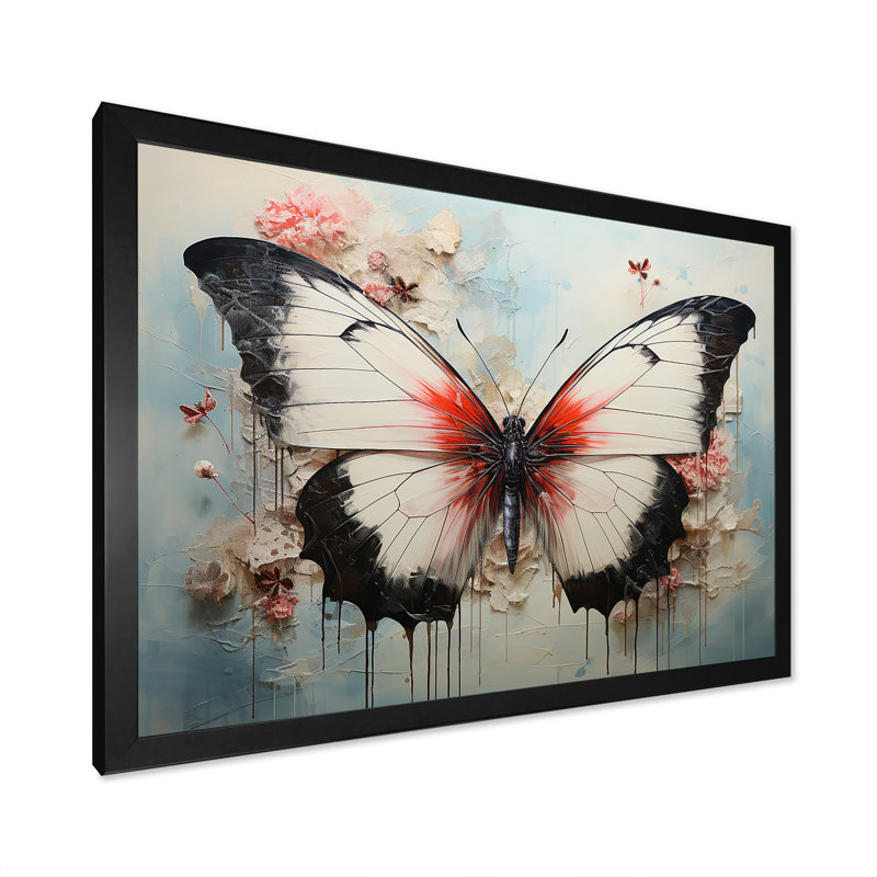 Minimalisme, papillon blanc sur toile, H 34 po x l 44 po x P 1,5 po, Cadre simple noir
