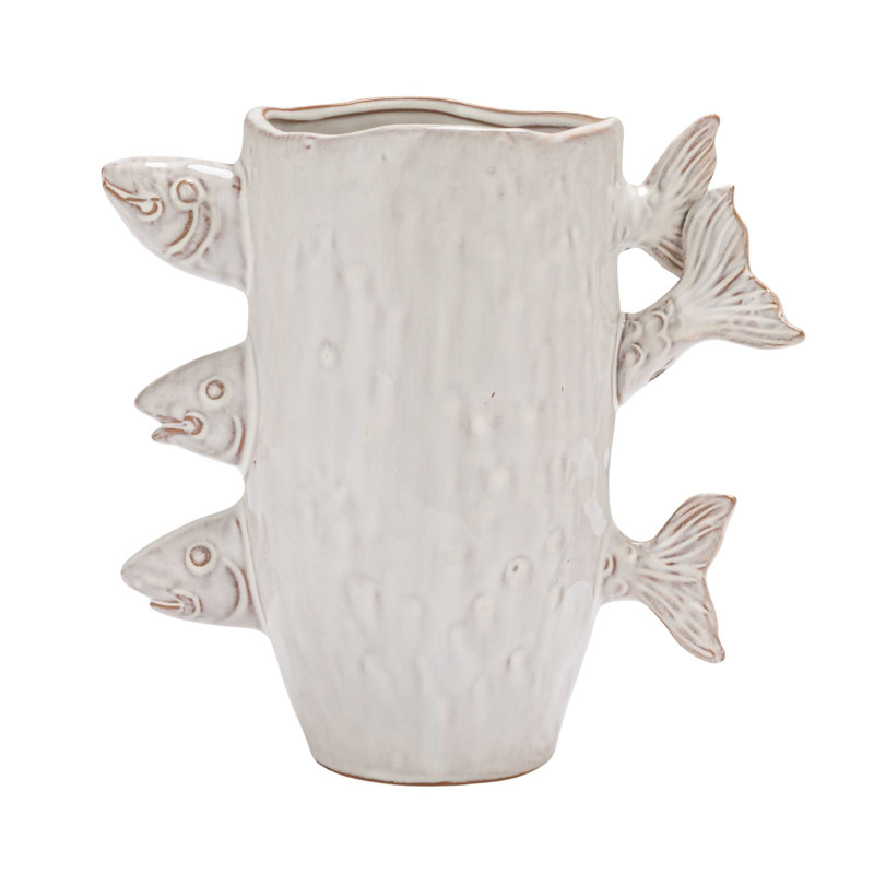 Vase en grès avec poisson 3D et glacis réactif