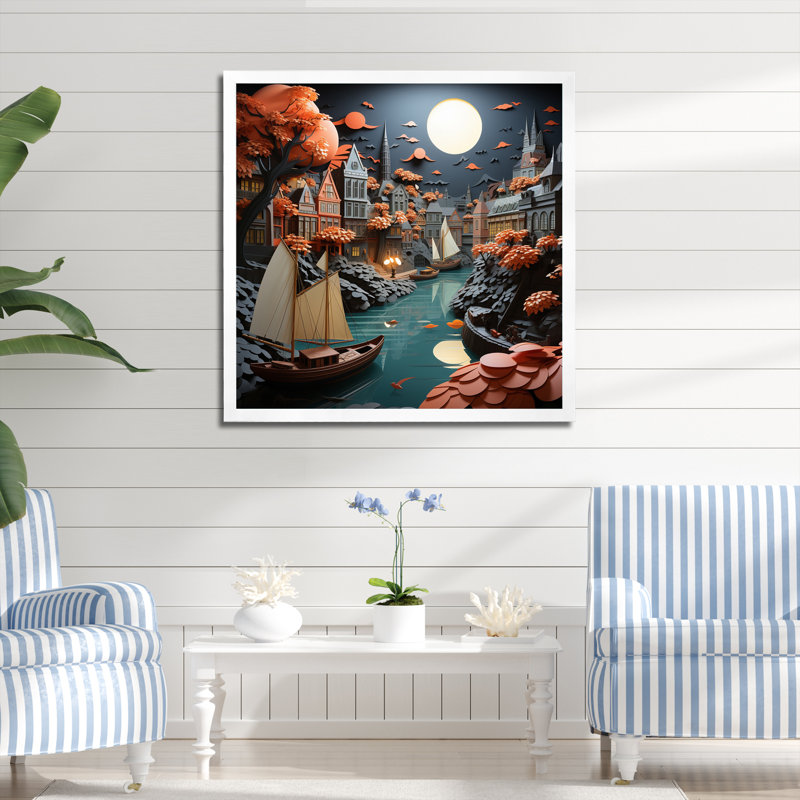 Port Port of Adventure II - reproduction sur toile, H 30 po x l 30 po x P 1 po, Cadre simple blanc