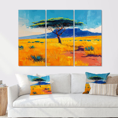 Acacia sur arbre jaune, ensemble de salon art mural africain