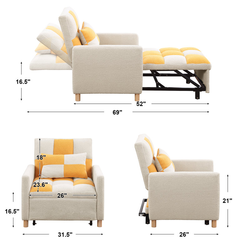 Chaise longue rembourrée Akuol, Beige / jaune en peluche