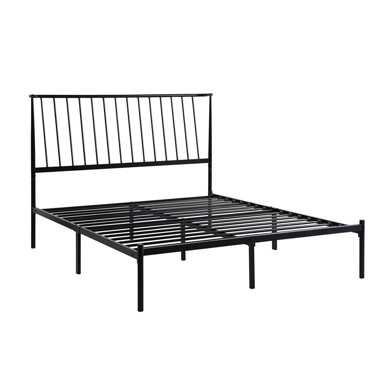 Grand lit plateforme en métal avec finition noire, sérénité de chambre à coucher - cadre transitionnel dans un élément de style moderne