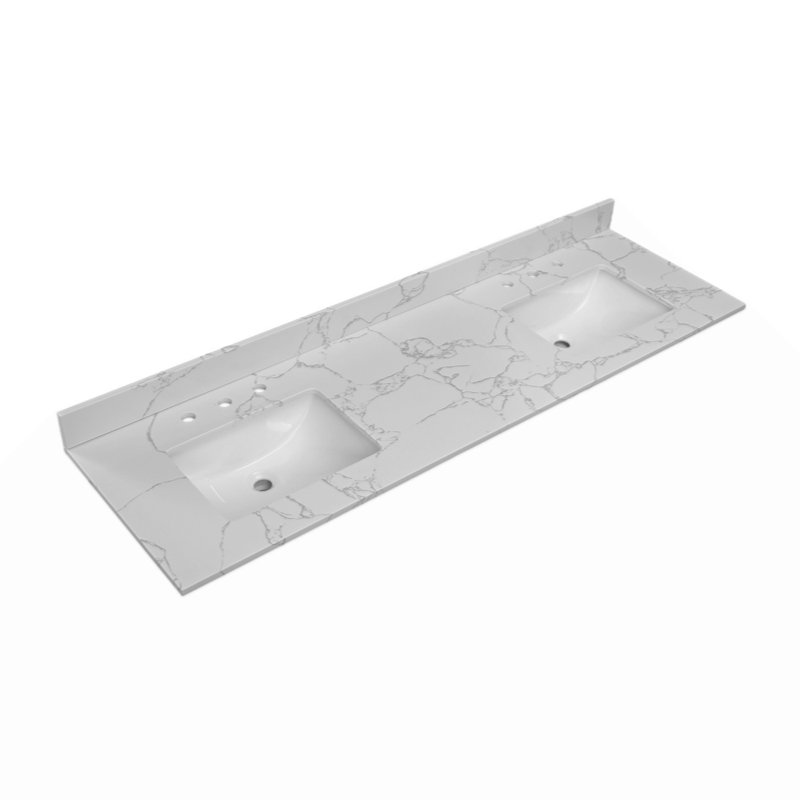 Bathroom Stone Vanity Top With Undermount Ceramic Sink And  Faucet Hole With