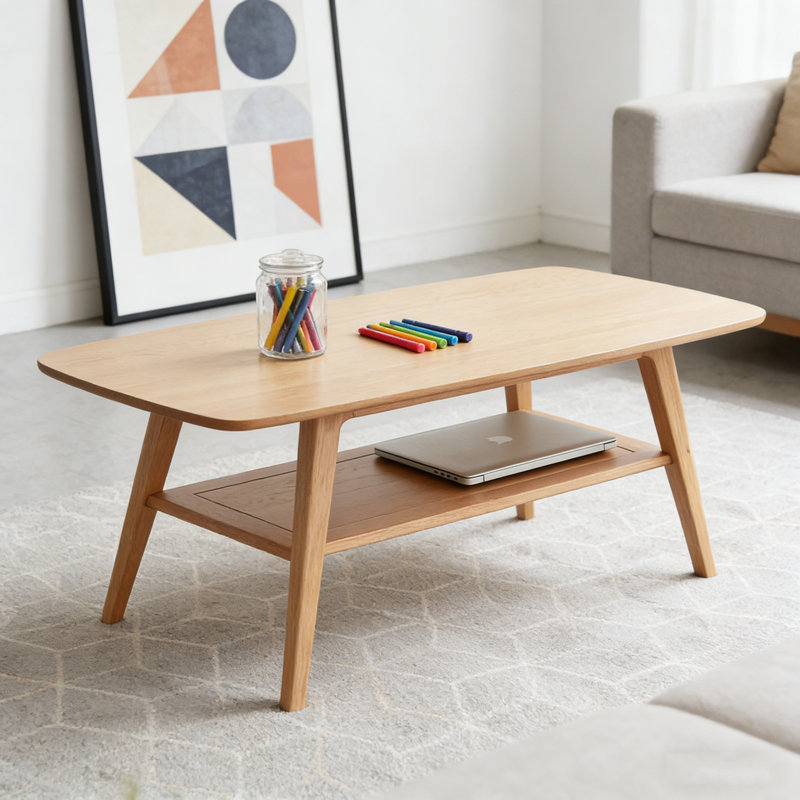 100% Solid Oak Large Coffee Table Color, Oak, 17.32" H x 31.5" L x 19.69" W