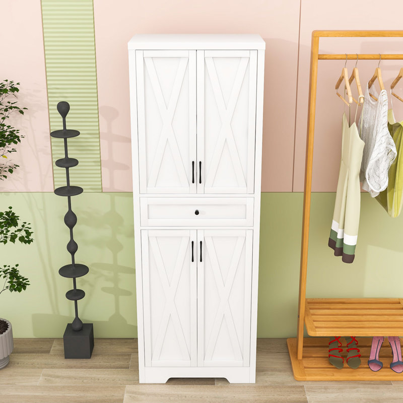 Armoires High Pantry avec tiroir et tablettes réglables pour le salon ou le bureau, White