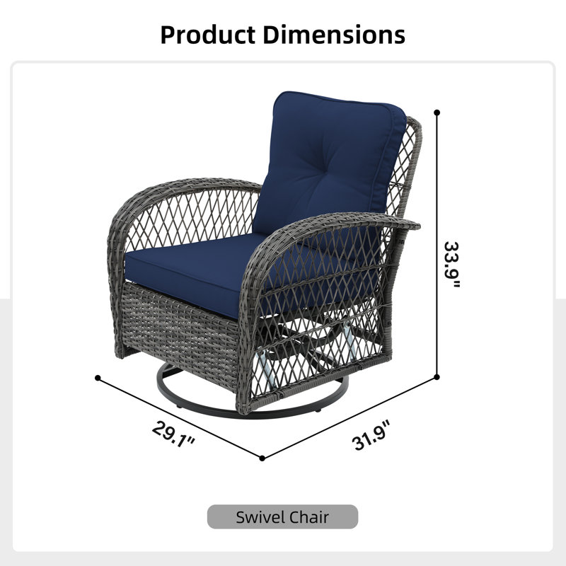 Chaise berçante d'extérieur en osier avec coussins Aksha, Bleu, Gris