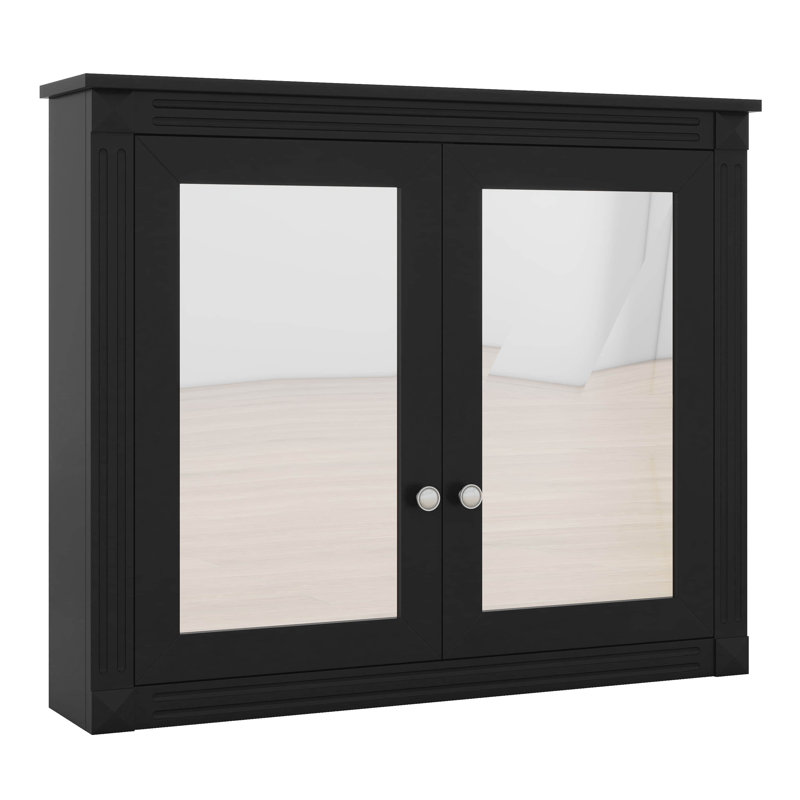 Armoire à pharmacie avec 2 miroirs, rangement au-dessus de la toilette avec 2 portes et 2 tablettes réglables, Noir