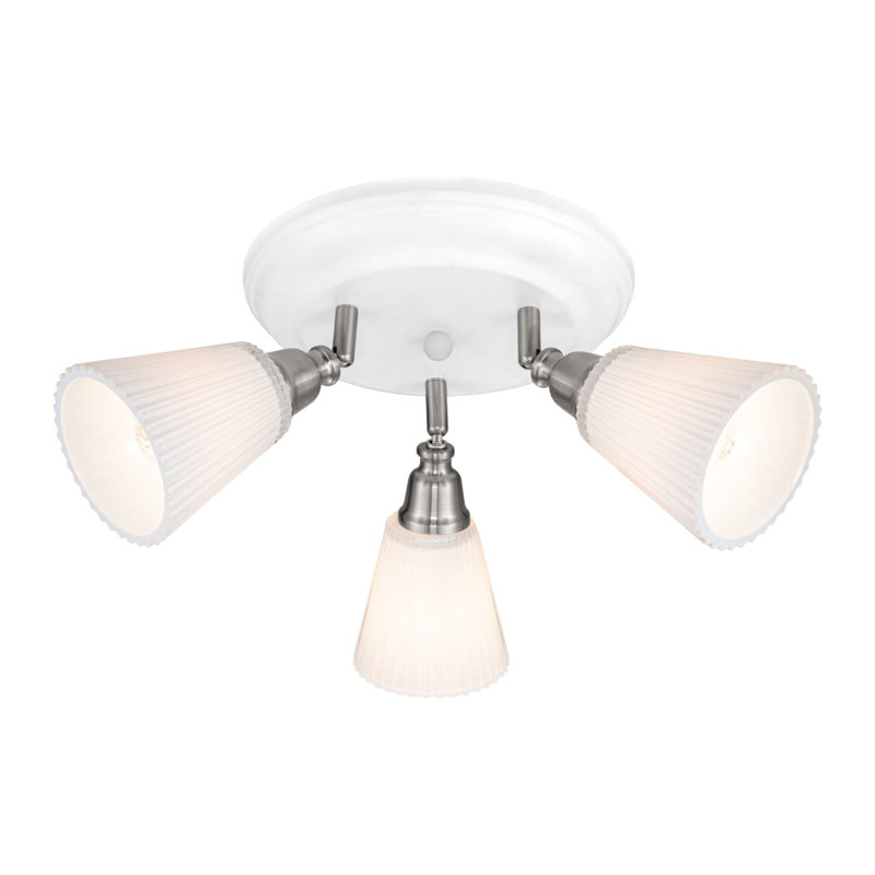 Leverton 3 Light Modern Round Plate Ribbed Glass Spotlight - White Base, 23x23x21cm, 3xE14. Max. 10W LED (Bulb not included)