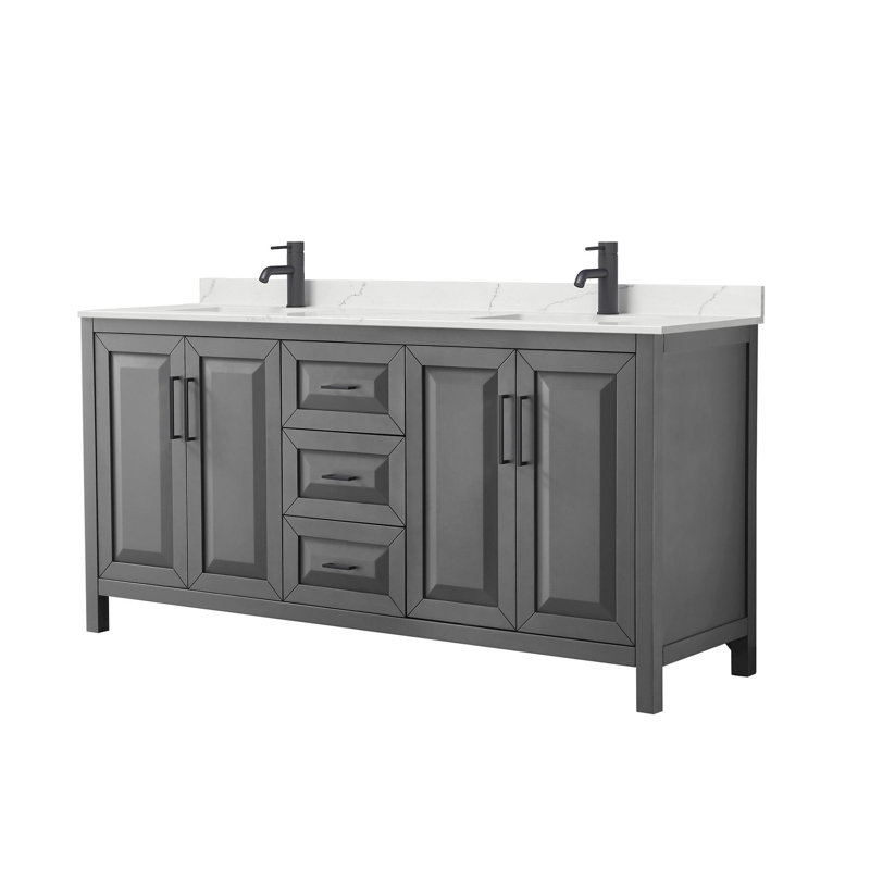 Daria 72'' W Vanity, Gray, Matte Black, White Quartz