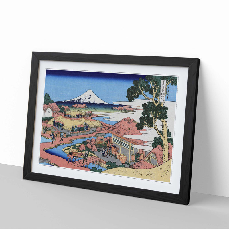 The Tea Plantation of Katakura by Katsushika Hokusai - Picture Frame Painting Print, 48cm H x 65cm W x 2cm D, Black Framed