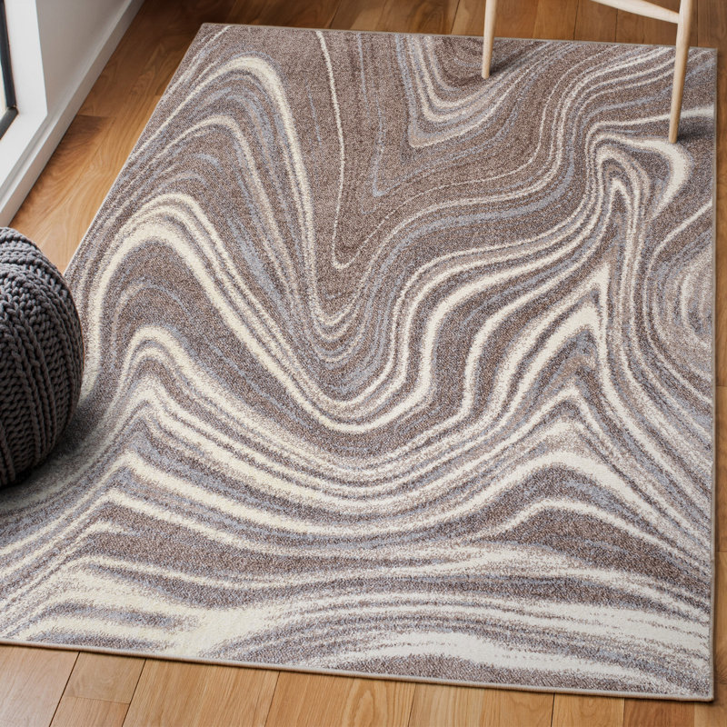 Raghidah Contemporary Glam Abstract Marble Brown/Cream Rug, Rectangle 7'9" x 10'