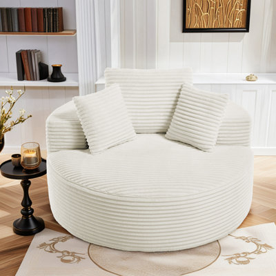 Hartwig Oversized Round Indoor Chaise Lounge Chair, Upholstered Corduroy Deep Seat Cloud Large Sofa Compression Chair, No Assembly Required